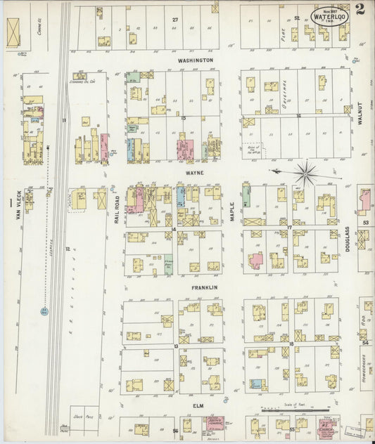 Sanborn Fire Insurance Map from Waterloo, De Kalb County, Indiana (1897), Sheet #0002 - Historic Sanborn Fire Insurance Map Print, vintage old map wall art, antique decor, genealogy gift, Indiana Indiana map
