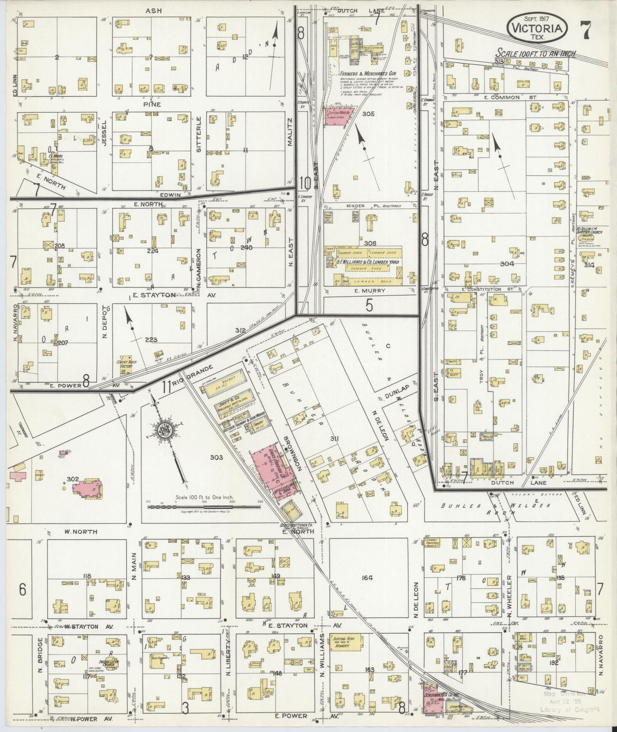 Sanborn Fire Insurance Map from Victoria, Victoria County, Texas (1917), Sheet #0007 - Historic Sanborn Fire Insurance Map Print, vintage old map wall art, antique decor, genealogy gift, Texas Texas map
