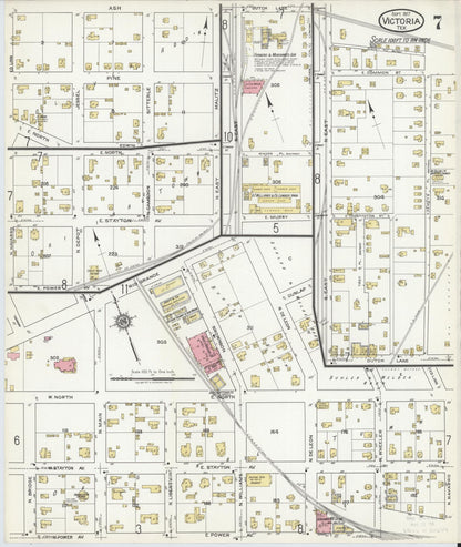 Sanborn Fire Insurance Map from Victoria, Victoria County, Texas (1917), Sheet #0007 - Historic Sanborn Fire Insurance Map Print, vintage old map wall art, antique decor, genealogy gift, Texas Texas map
