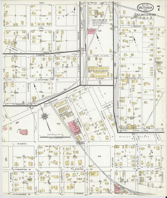 Sanborn Fire Insurance Map from Victoria, Victoria County, Texas (1917), Sheet #0007 - Historic Sanborn Fire Insurance Map Print, vintage old map wall art, antique decor, genealogy gift, Texas Texas map