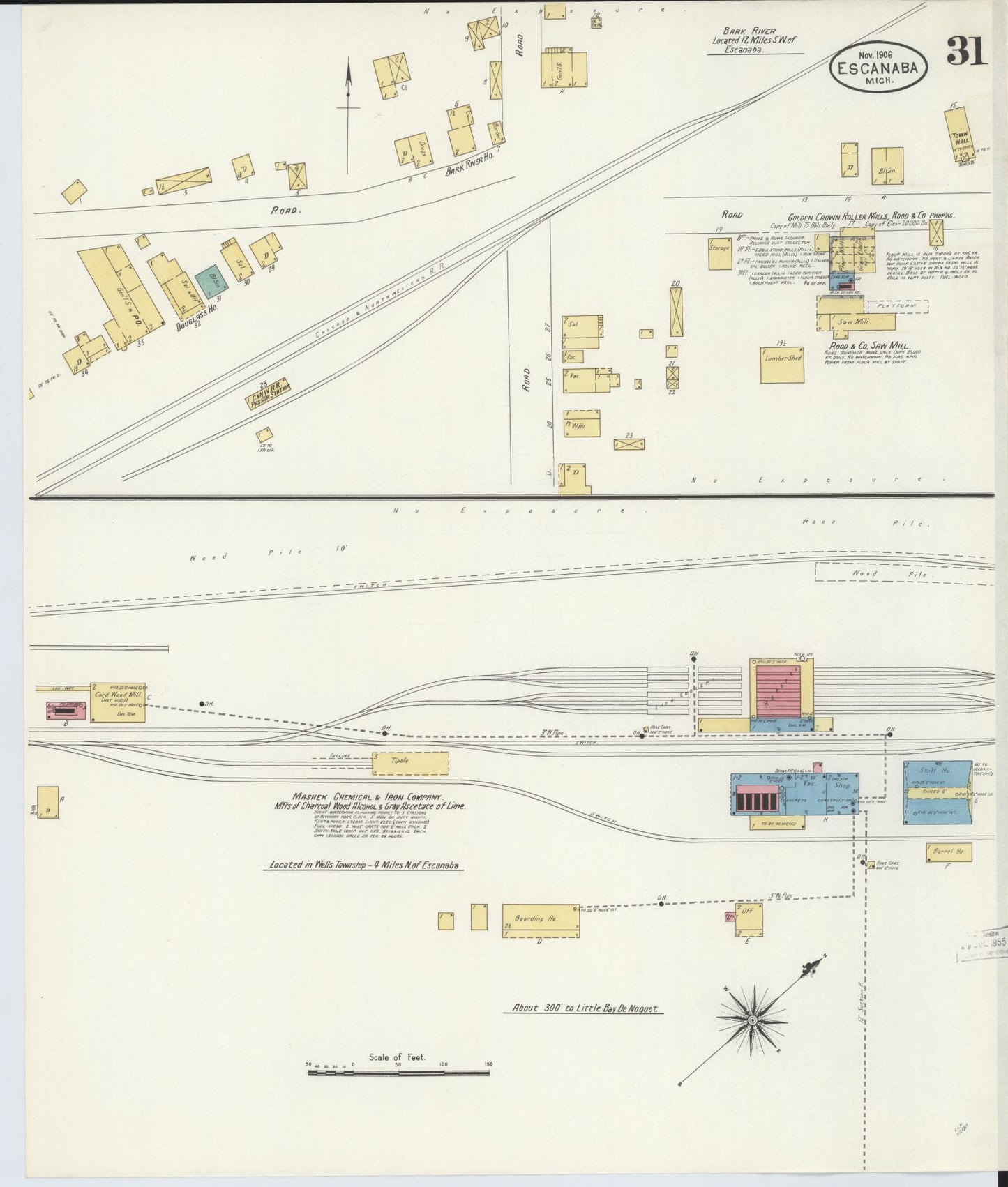 Sanborn Fire Insurance Map from Escanaba, Delta County, Michigan (1906), Sheet #0031 - Complete Map Set gallery image, historic Sanborn map, vintage wall art, Michigan Michigan