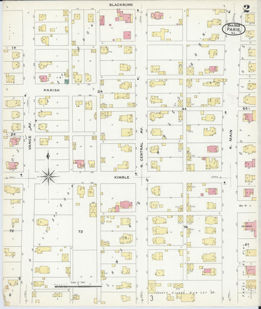 Sanborn Fire Insurance Map from Paris, Edgar County, Illinois (1908), Sheet #0002 - Historic Sanborn Fire Insurance Map Print, vintage old map wall art, antique decor, genealogy gift, Illinois Illinois map