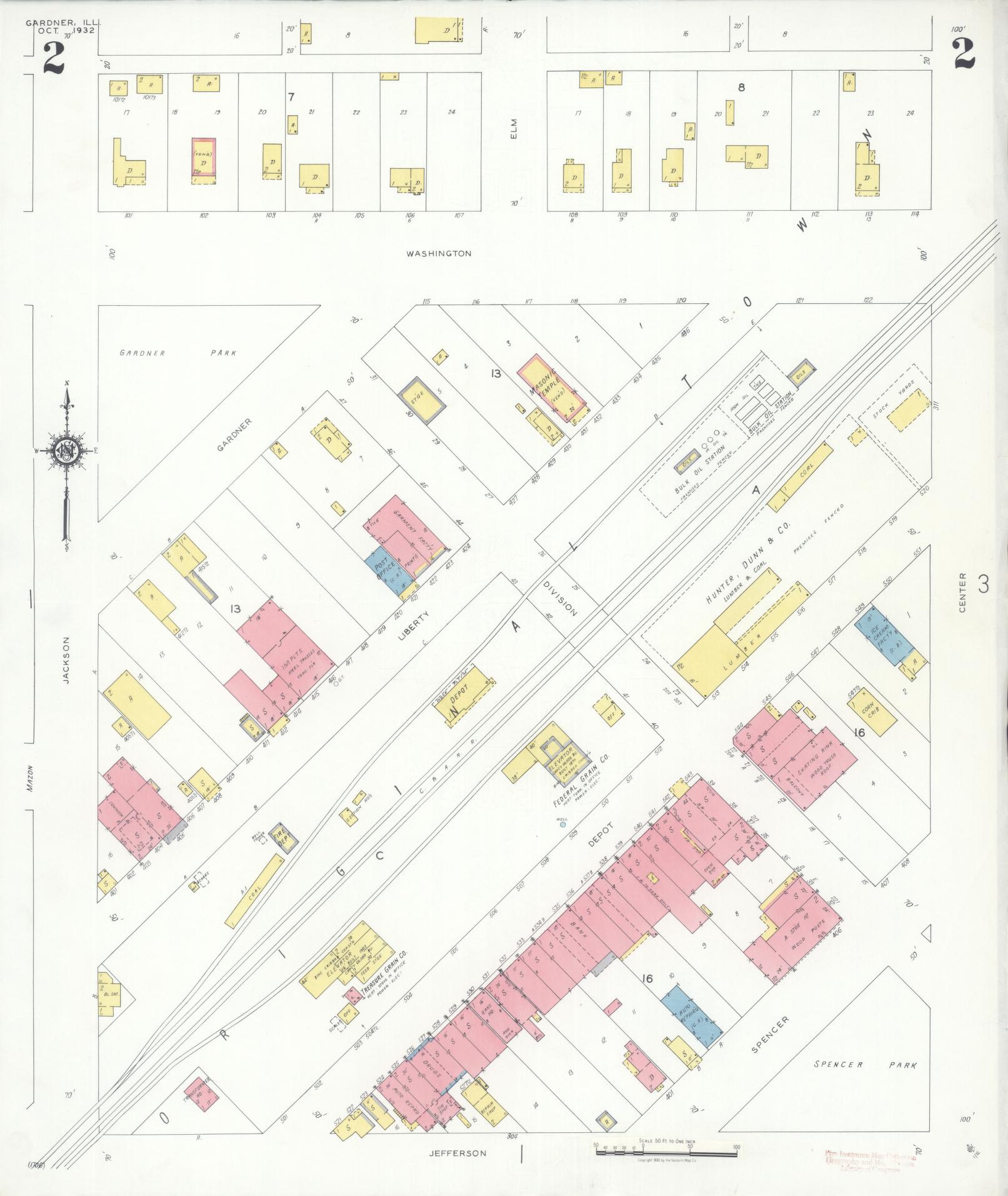 Sanborn Fire Insurance Map from Gardner, Grundy County, Illinois (1932), Sheet #0002 - Complete Map Set gallery image, historic Sanborn map, vintage wall art, Illinois Illinois