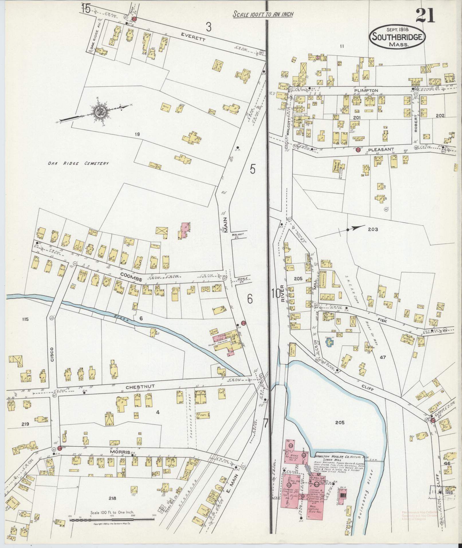 Sanborn Fire Insurance Map from Southbridge, Worcester County, Massachusetts (1918), Sheet #0021 - Historic Sanborn Fire Insurance Map Print, vintage old map wall art, antique decor, genealogy gift, Massachusetts Massachusetts map