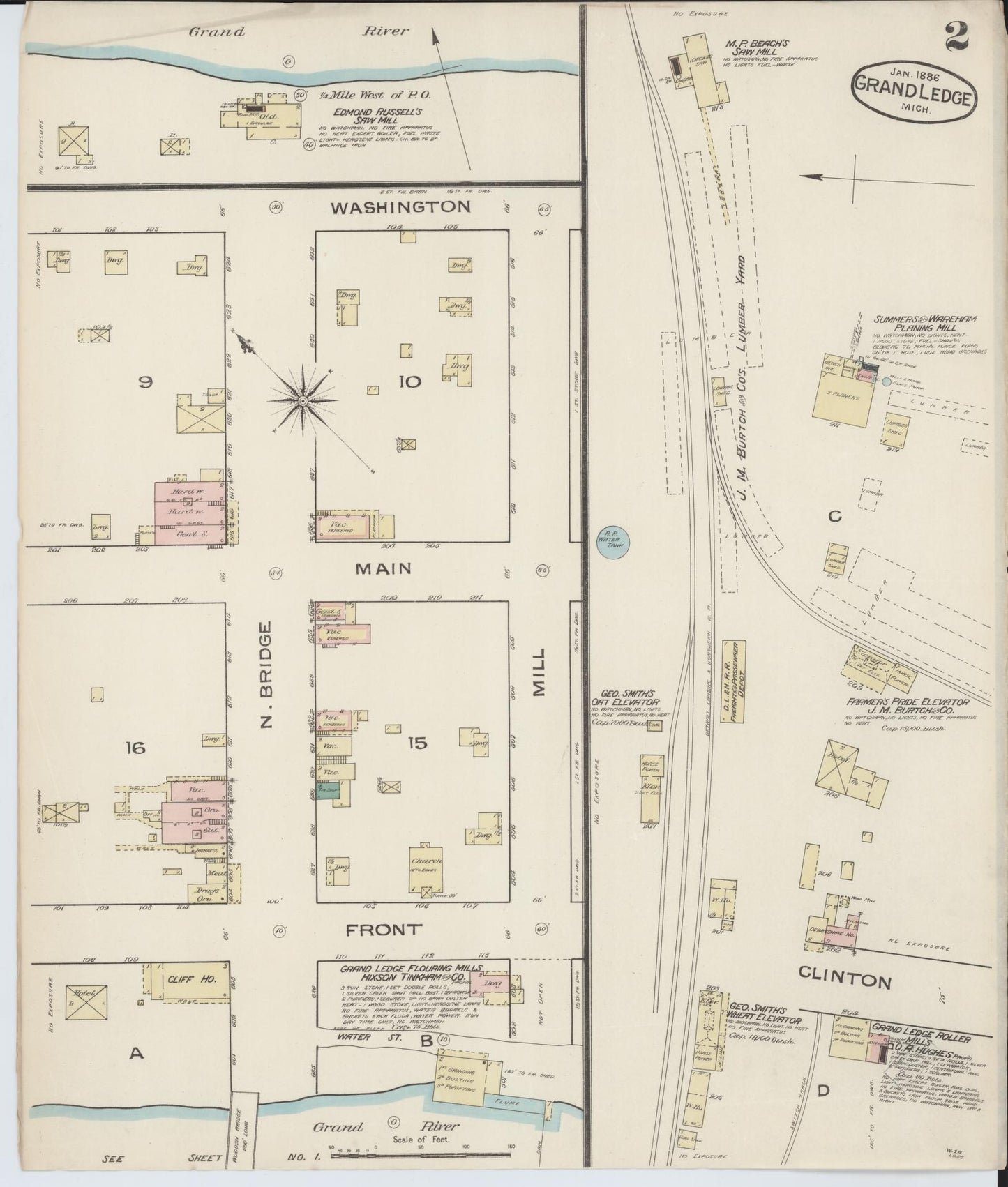 Sanborn Fire Insurance Map from Grand Ledge, Eaton County, Michigan (1886), Sheet #0002 - Complete Map Set gallery image, historic Sanborn map, vintage wall art, Michigan Michigan