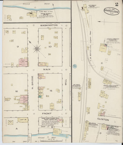 Sanborn Fire Insurance Map from Grand Ledge, Eaton County, Michigan (1886), Sheet #0002 - Complete Map Set gallery image, historic Sanborn map, vintage wall art, Michigan Michigan