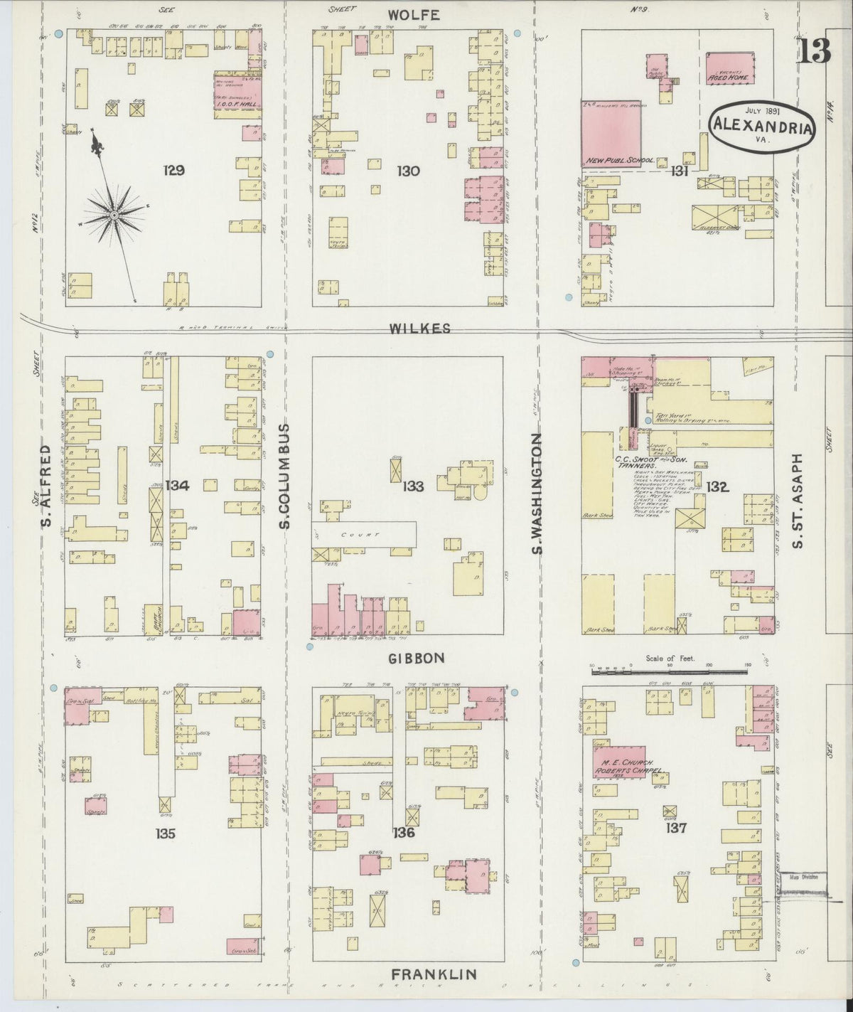 Sanborn Fire Insurance Map from Alexandria, Independent Cities, Virginia (1891), Sheet #0013 - Complete Map Set gallery image, historic Sanborn map, vintage wall art, Virginia Virginia
