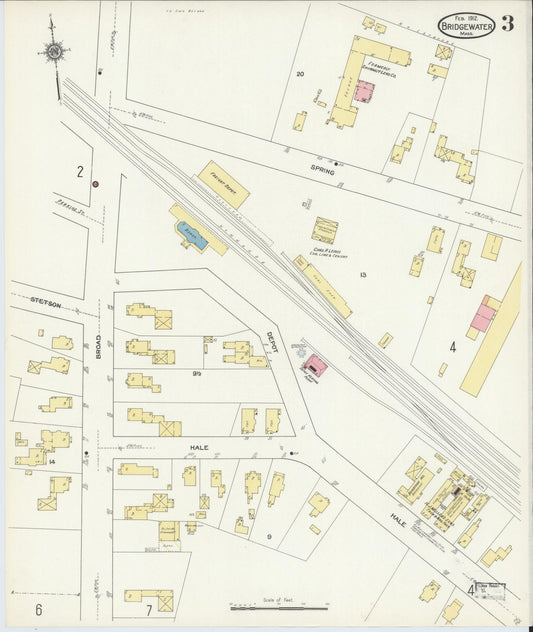 Sanborn Fire Insurance Map from Bridgewater, Plymouth County, Massachusetts (1912), Sheet #0003 - Historic Sanborn Fire Insurance Map Print, vintage old map wall art, antique decor, genealogy gift, Massachusetts Massachusetts map