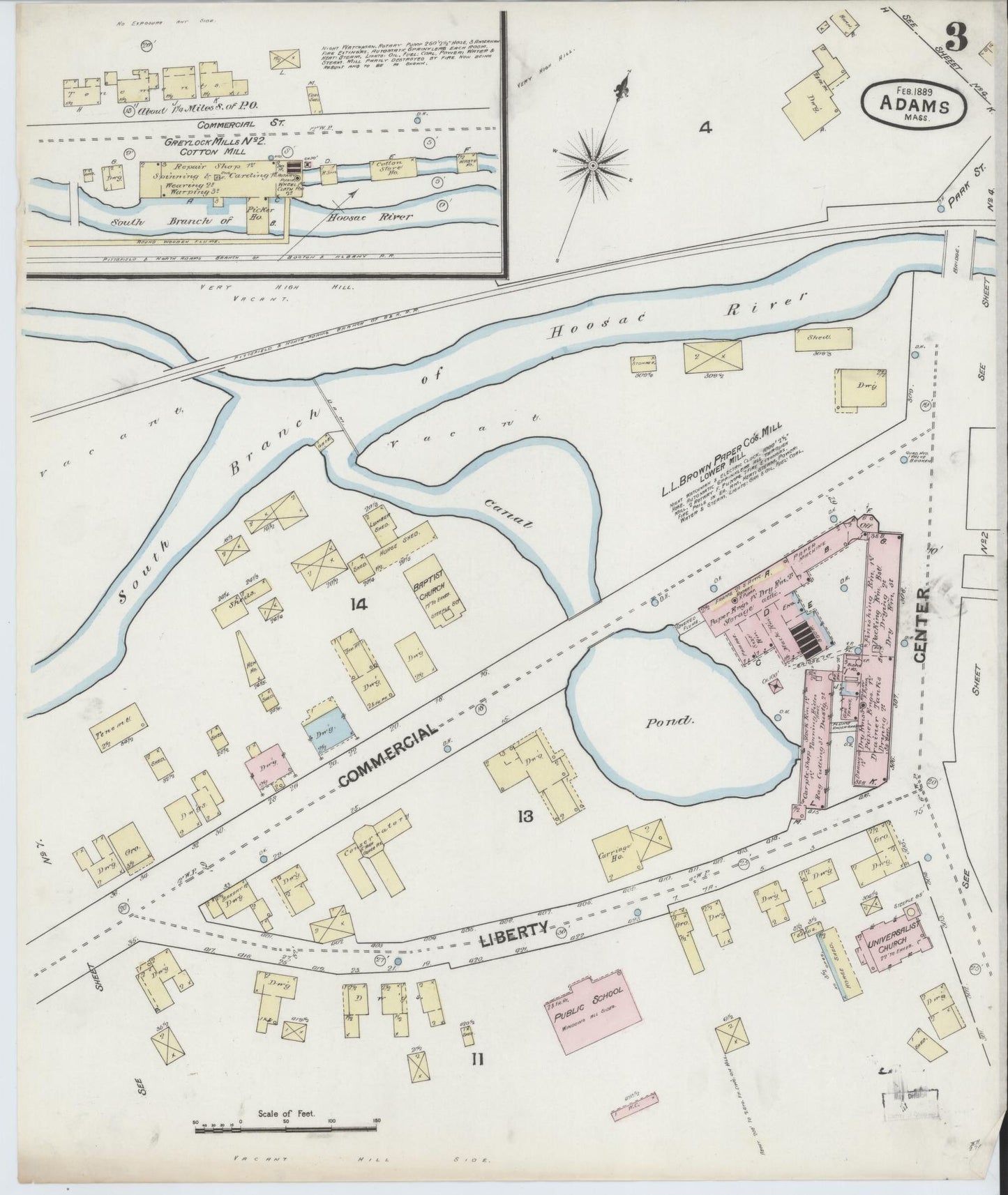 Sanborn Fire Insurance Map from Adams, Berkshire County, Massachusetts (1889), Sheet #0003 - Complete Map Set gallery image, historic Sanborn map, vintage wall art, Massachusetts Massachusetts