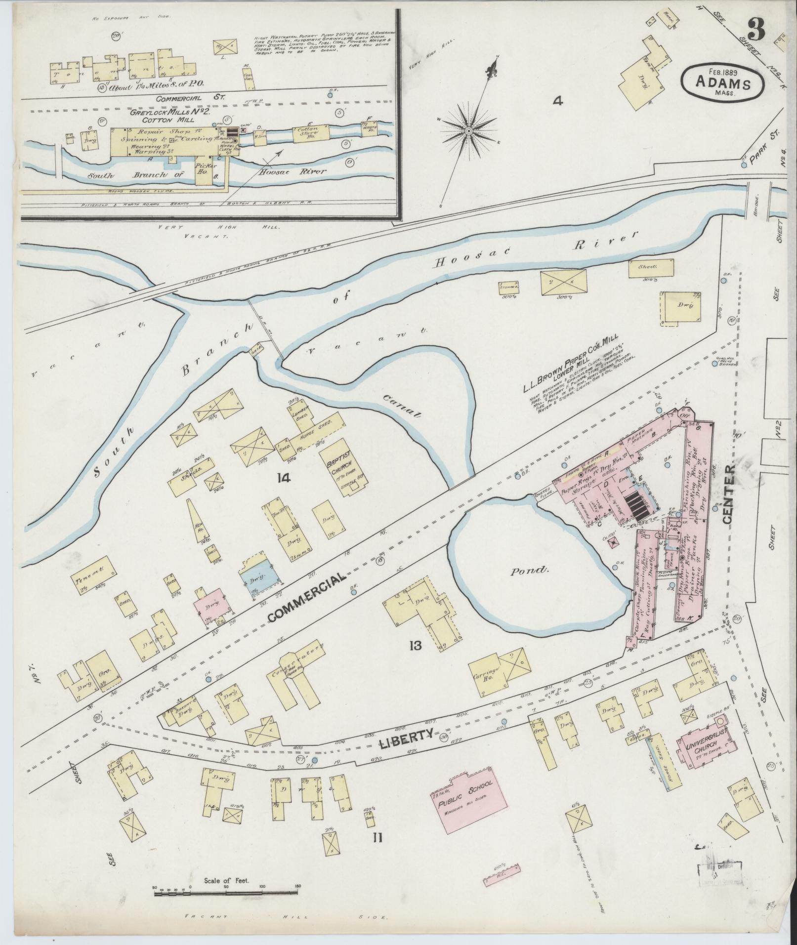 Sanborn Fire Insurance Map from Adams, Berkshire County, Massachusetts (1889), Sheet #0003 - Complete Map Set gallery image, historic Sanborn map, vintage wall art, Massachusetts Massachusetts