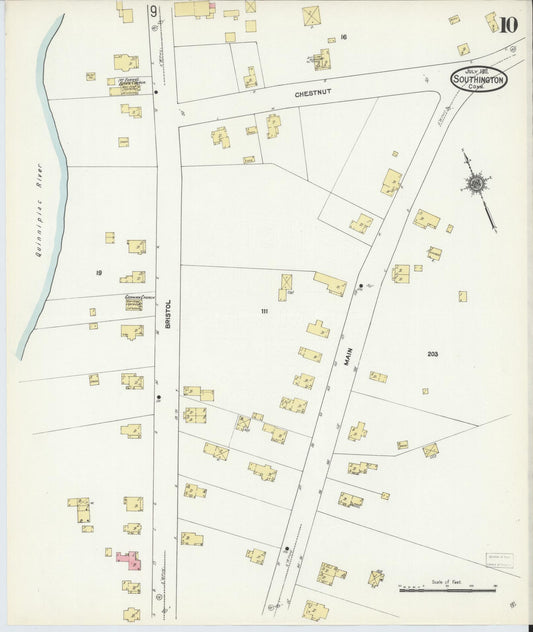 Sanborn Fire Insurance Map from Southington, Hartford County, Connecticut (1911), Sheet #0010 - Historic Sanborn Fire Insurance Map Print, vintage old map wall art, antique decor, genealogy gift, Connecticut Connecticut map