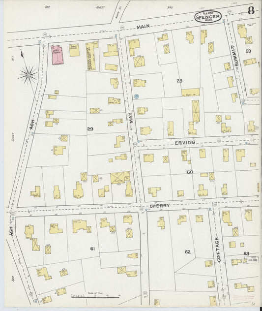 Sanborn Fire Insurance Map from Spencer, Worcester County, Massachusetts (1892), Sheet #0008 - Historic Sanborn Fire Insurance Map Print, vintage old map wall art, antique decor, genealogy gift, Massachusetts Massachusetts map