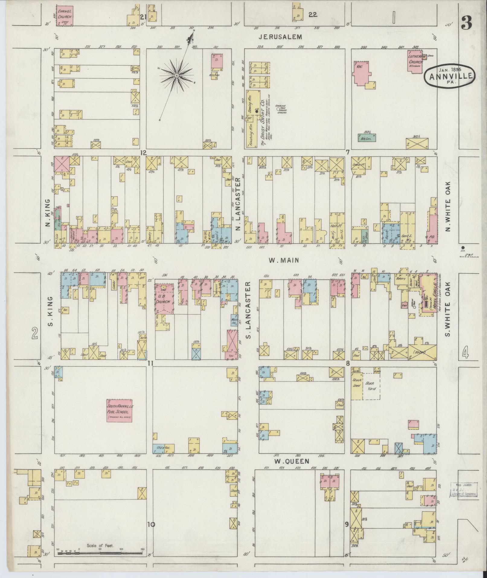 Sanborn Fire Insurance Map from Annville, Lebanon County, Pennsylvania (1895), Sheet #0003 - Historic Sanborn Fire Insurance Map Print, vintage old map wall art, antique decor, genealogy gift, Pennsylvania Pennsylvania map
