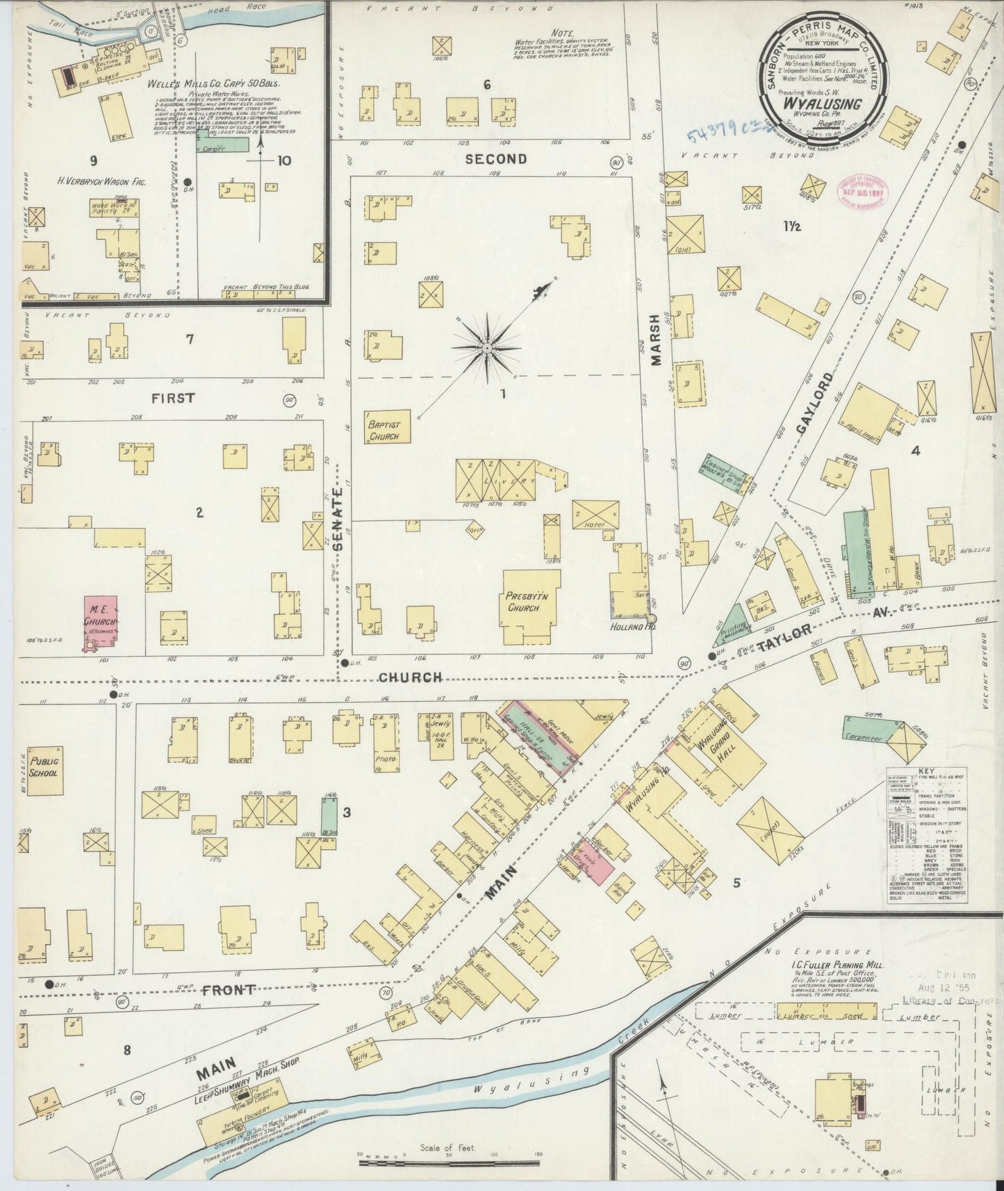 Sanborn Fire Insurance Map from Wyalusing, Wyoming County, Pennsylvania (1897), Sheet #0001 - Historic Sanborn Fire Insurance Map Print, vintage old map wall art, antique decor, genealogy gift, Wyalusing Wyoming map