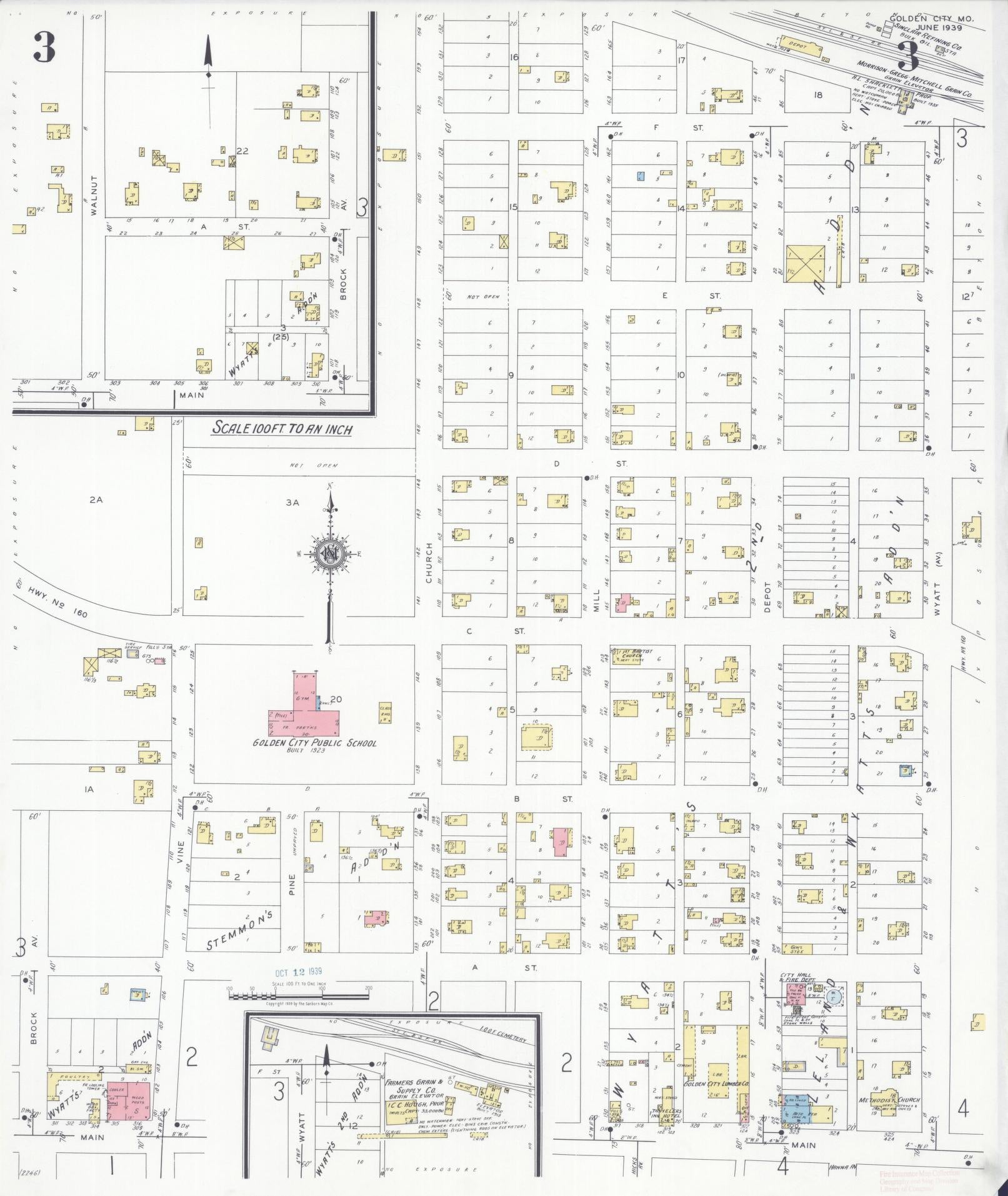 Sanborn Fire Insurance Map from Golden City, Barton County, Missouri (1939), Sheet #0003 - Complete Map Set gallery image, historic Sanborn map, vintage wall art, Missouri Missouri