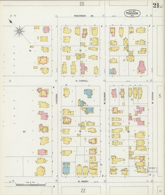 Sanborn Fire Insurance Map from Madison, Dane County, Wisconsin (1902), Sheet #0021 - Historic Sanborn Fire Insurance Map Print, vintage old map wall art, antique decor, genealogy gift, Wisconsin Wisconsin map