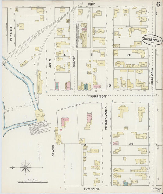 Sanborn Fire Insurance Map from Shelbyville, Shelby County, Indiana (1887), Sheet #0006 - Historic Sanborn Fire Insurance Map Print, vintage old map wall art, antique decor, genealogy gift, Indiana Indiana map