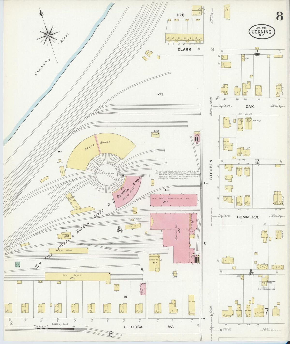Sanborn Fire Insurance Map from Corning, Steuben County, New York (1908), Sheet #0008 - Complete Map Set gallery image, historic Sanborn map, vintage wall art, New York New York