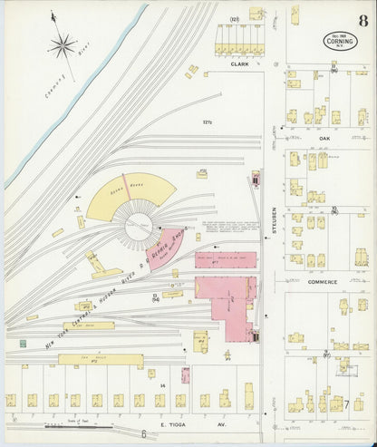Sanborn Fire Insurance Map from Corning, Steuben County, New York (1908), Sheet #0008 - Complete Map Set gallery image, historic Sanborn map, vintage wall art, New York New York
