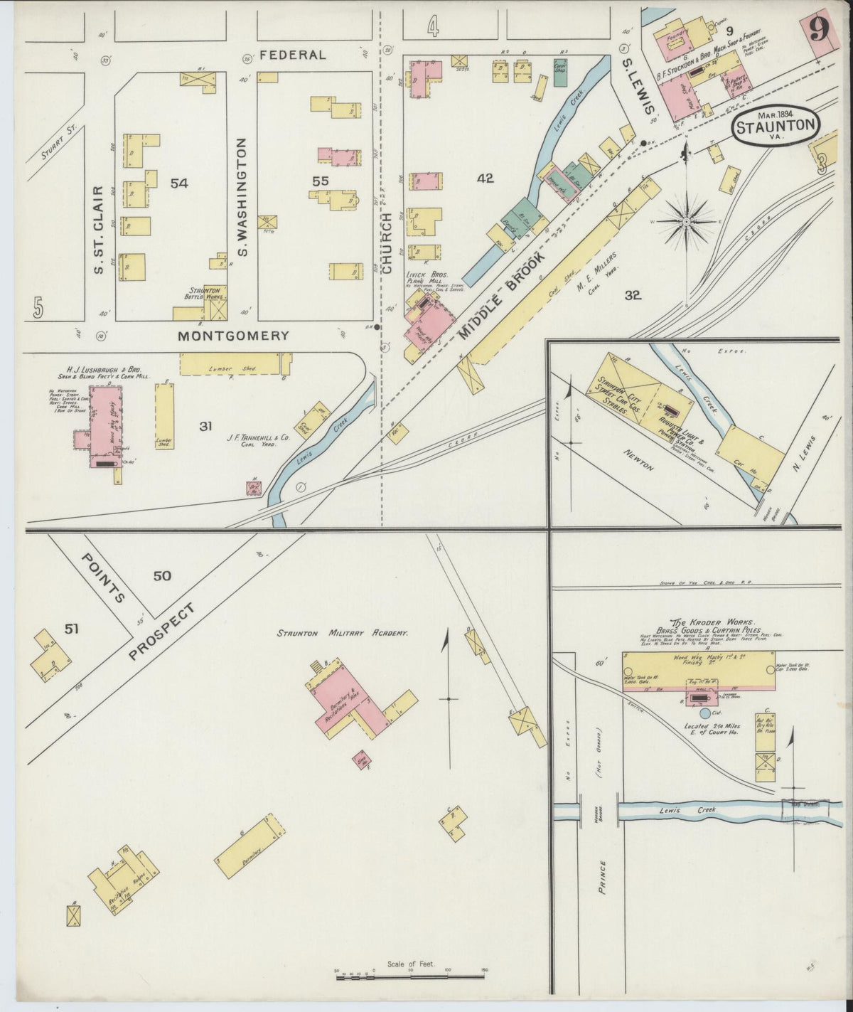 Sanborn Fire Insurance Map from Staunton, Independent Cities, Virginia (1894), Sheet #0009 - Complete Map Set gallery image, historic Sanborn map, vintage wall art, Virginia Virginia