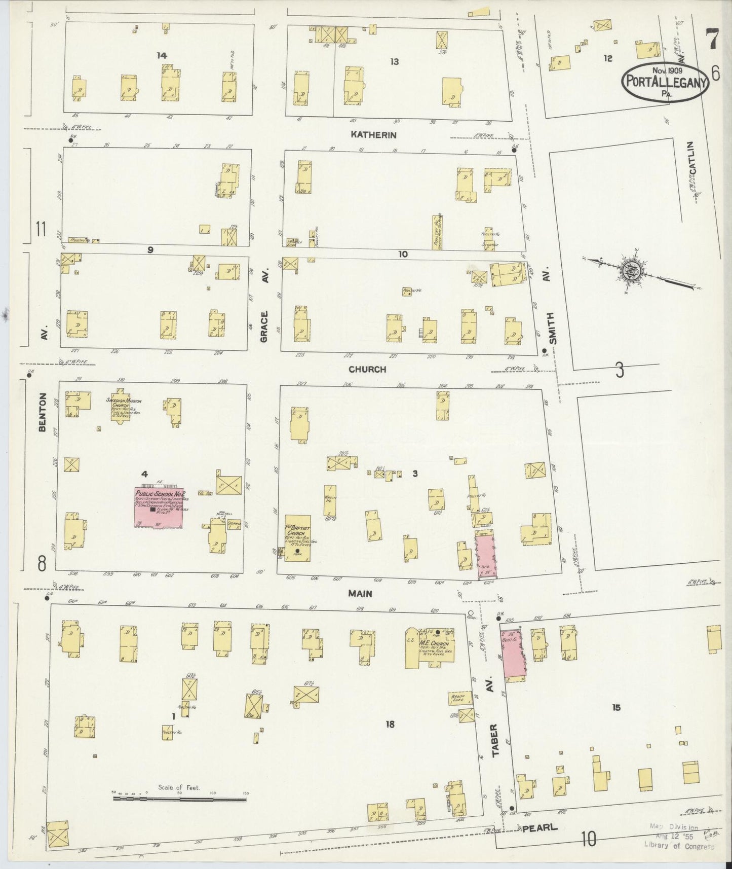 Sanborn Fire Insurance Map from Port Allegany, McKean County, Pennsylvania (1909), Sheet #0007 - Complete Map Set gallery image, historic Sanborn map, vintage wall art, Pennsylvania Pennsylvania