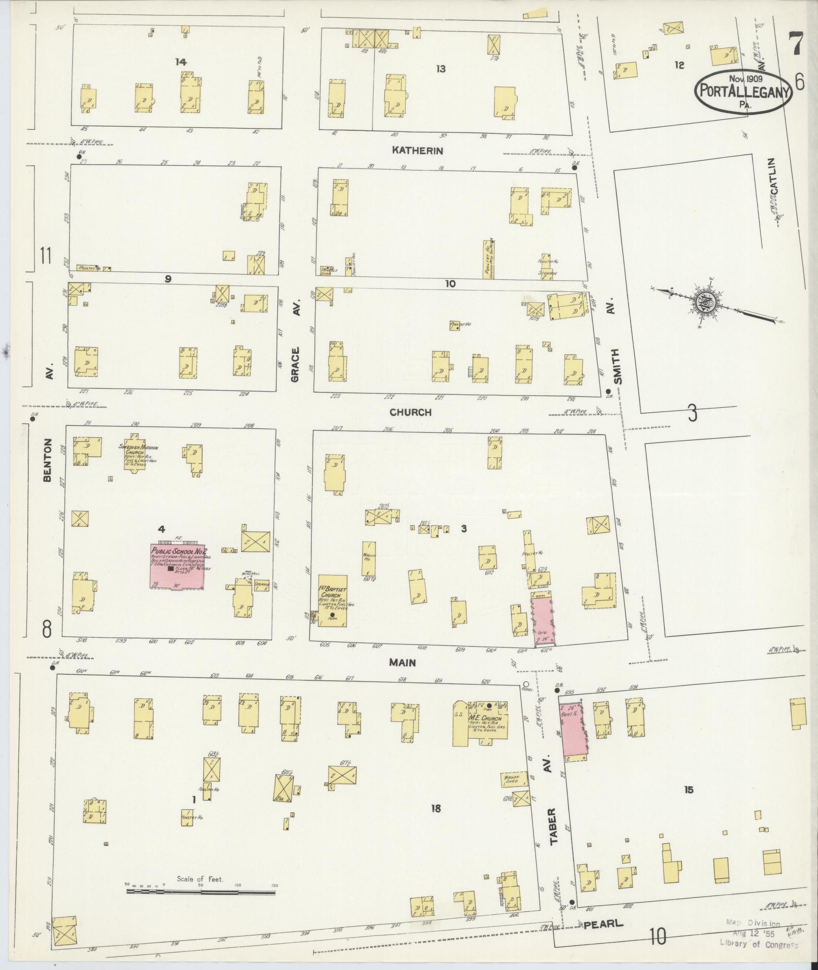 Sanborn Fire Insurance Map from Port Allegany, McKean County, Pennsylvania (1909), Sheet #0007 - Complete Map Set gallery image, historic Sanborn map, vintage wall art, Pennsylvania Pennsylvania