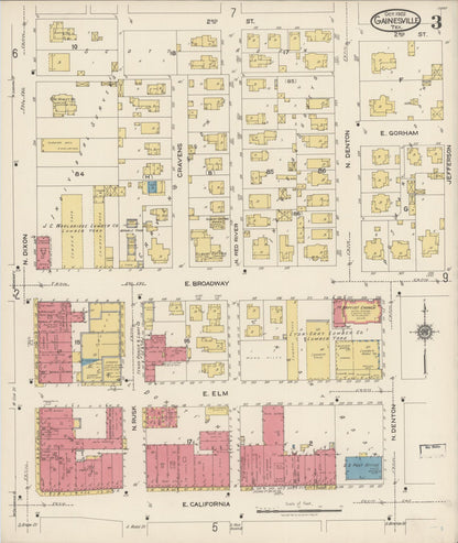 Sanborn Fire Insurance Map from Gainesville, Cooke County, Texas (1922), Sheet #0003 - Complete Map Set gallery image, historic Sanborn map, vintage wall art, Texas Texas