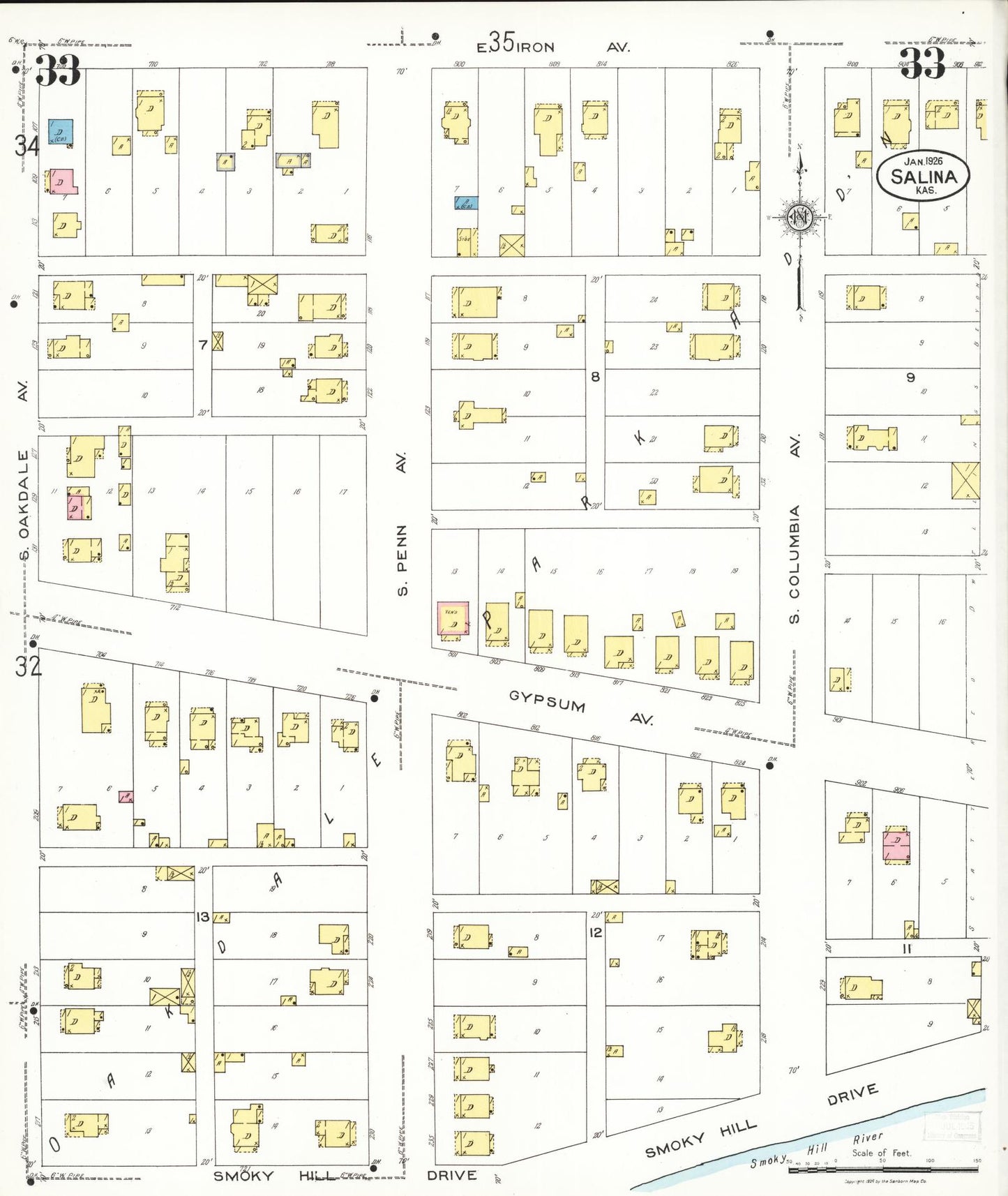 Sanborn Fire Insurance Map from Salina, Saline County, Kansas (1926), Sheet #0033 - Complete Map Set gallery image, historic Sanborn map, vintage wall art, Kansas Kansas