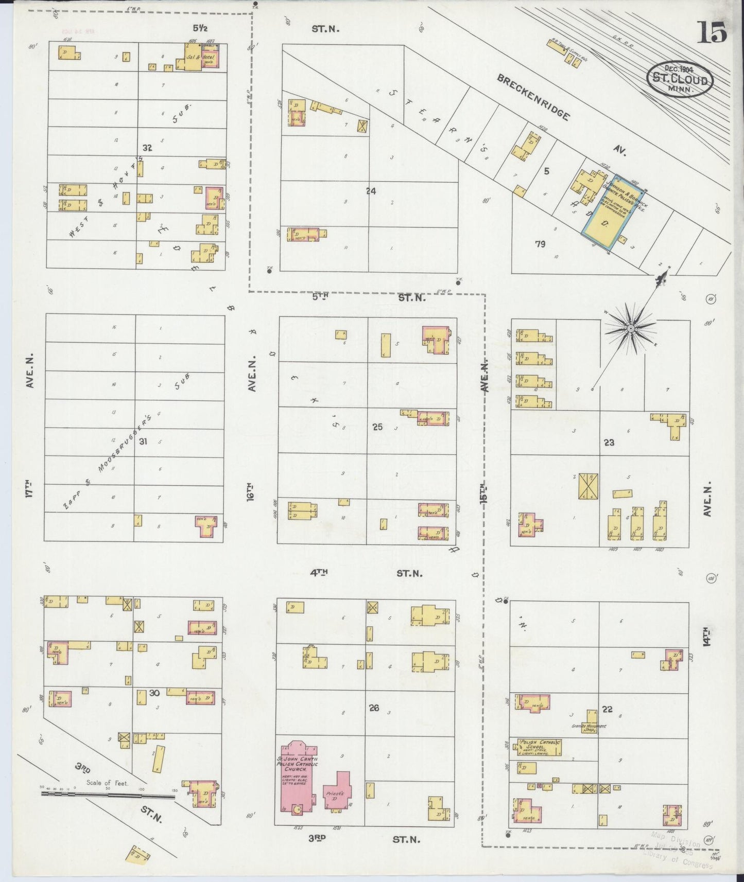 Sanborn Fire Insurance Map from Saint Cloud, Stearns, Benton, and Sherburne Counties, Minnesota (1904), Sheet #0015 - Historic Sanborn Fire Insurance Map Print, vintage old map wall art, antique decor, genealogy gift, Minnesota Minnesota map