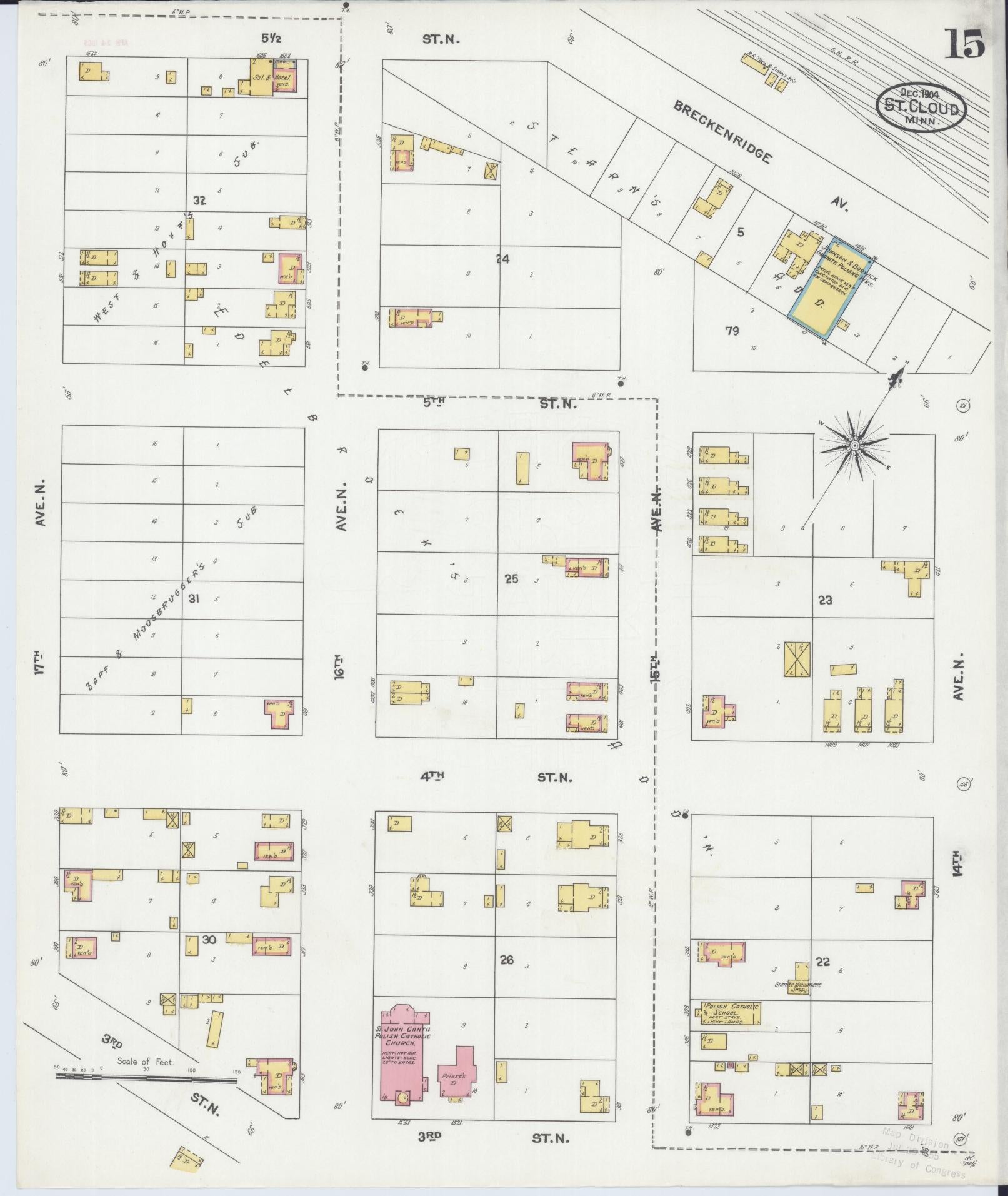 Sanborn Fire Insurance Map from Saint Cloud, Stearns, Benton, and Sherburne Counties, Minnesota (1904), Sheet #0015 - Historic Sanborn Fire Insurance Map Print, vintage old map wall art, antique decor, genealogy gift, Minnesota Minnesota map