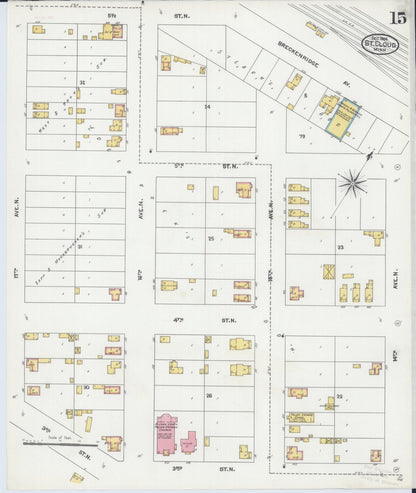 Sanborn Fire Insurance Map from Saint Cloud, Stearns, Benton, and Sherburne Counties, Minnesota (1904), Sheet #0015 - Historic Sanborn Fire Insurance Map Print, vintage old map wall art, antique decor, genealogy gift, Minnesota Minnesota map
