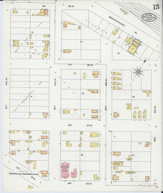 Sanborn Fire Insurance Map from Saint Cloud, Stearns, Benton, and Sherburne Counties, Minnesota (1904), Sheet #0015 - Historic Sanborn Fire Insurance Map Print, vintage old map wall art, antique decor, genealogy gift, Minnesota Minnesota map