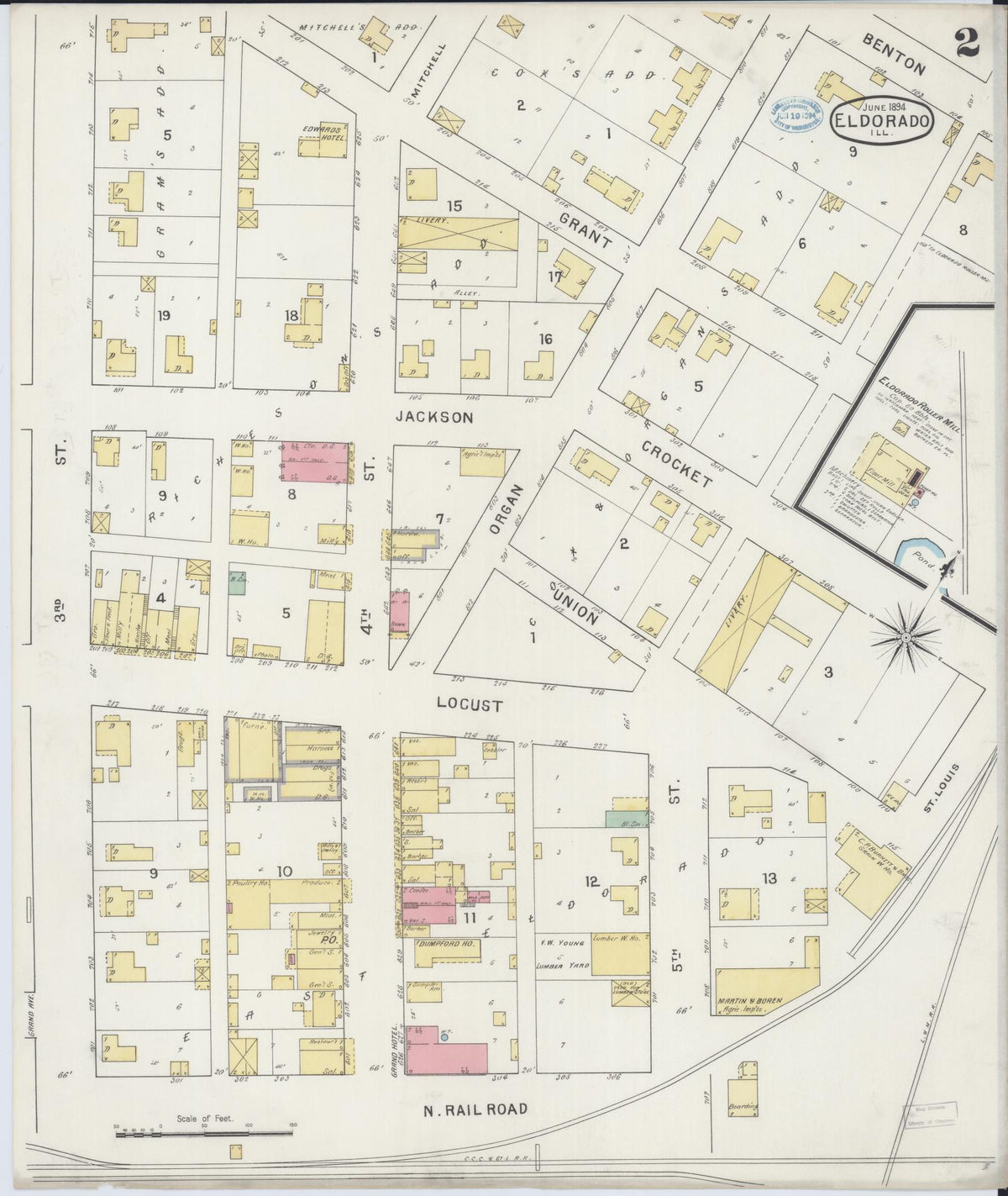 Sanborn Fire Insurance Map from Eldorado, Saline County, Illinois (1894), Sheet #0002 - Historic Sanborn Fire Insurance Map Print, vintage old map wall art, antique decor, genealogy gift, Illinois Illinois map