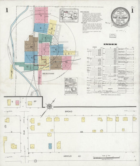 Sanborn Fire Insurance Map from Port Allegany, McKean County, Pennsylvania (1924), Sheet #0001 - Historic Sanborn Fire Insurance Map Print, vintage old map wall art, antique decor, genealogy gift, Pennsylvania Pennsylvania map