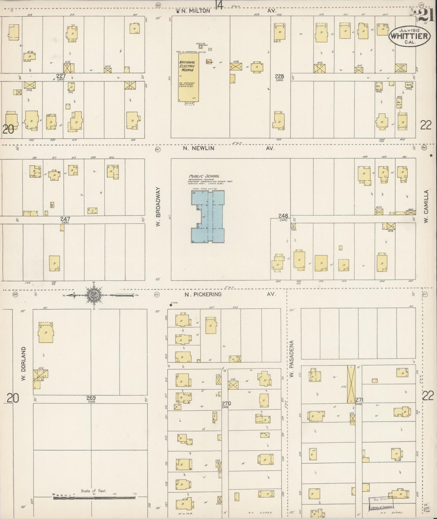 Sanborn Fire Insurance Map from Whittier, Los Angeles County, California (1912), Sheet #0021 - Complete Map Set gallery image, historic Sanborn map, vintage wall art, California California