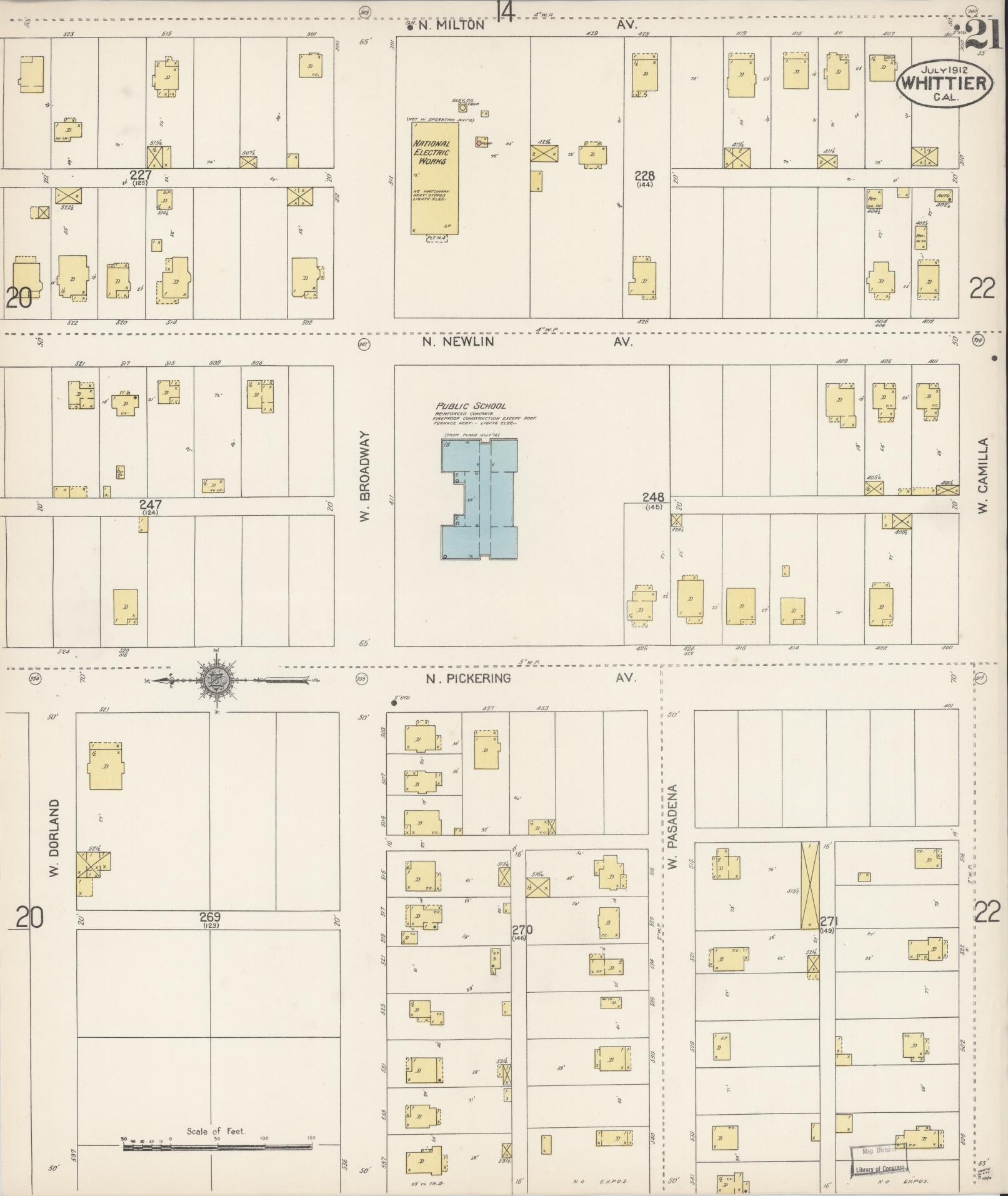 Sanborn Fire Insurance Map from Whittier, Los Angeles County, California (1912), Sheet #0021 - Complete Map Set gallery image, historic Sanborn map, vintage wall art, California California