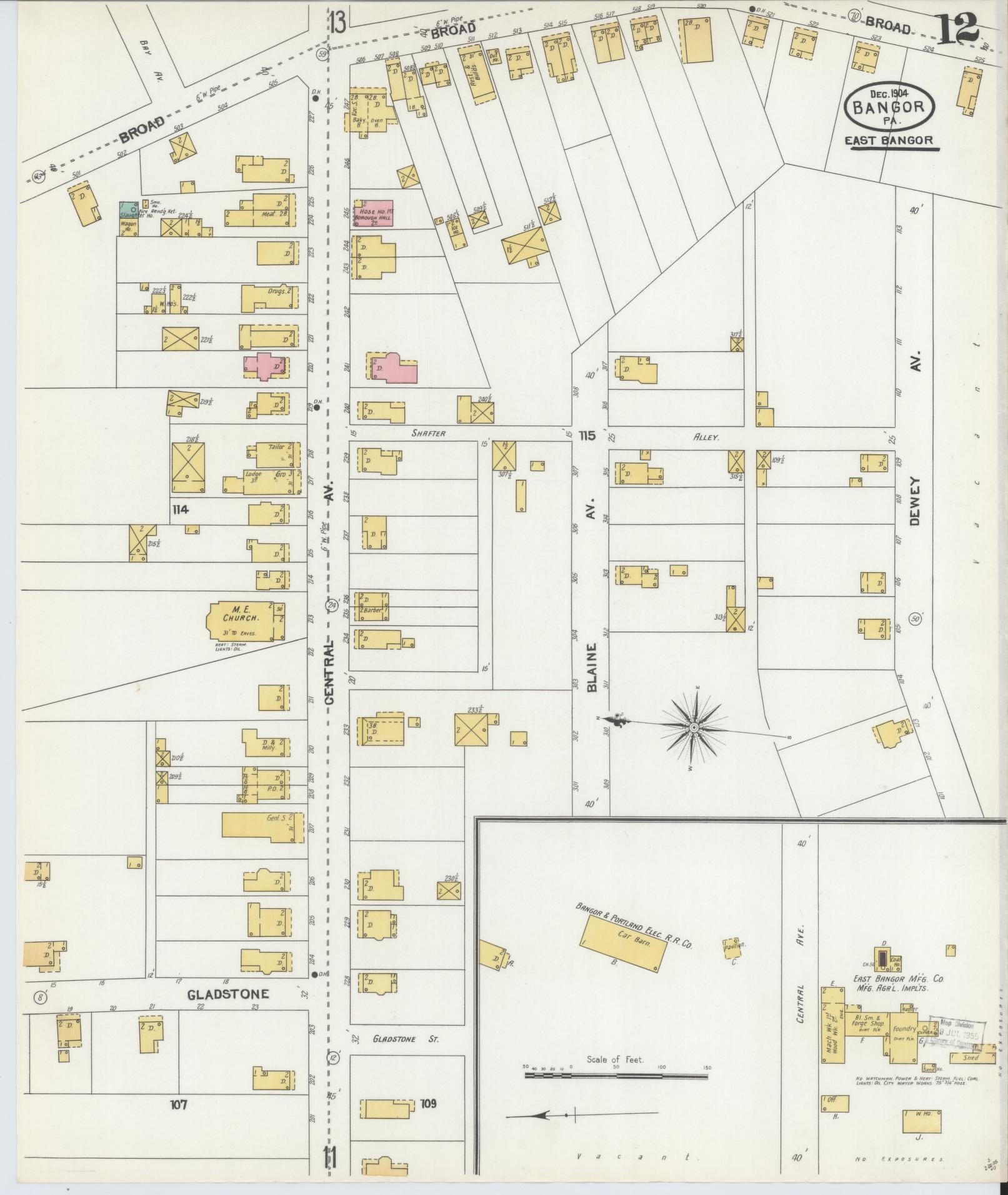 Sanborn Fire Insurance Map from Bangor, Northampton County, Pennsylvania (1904), Sheet #0012 - Historic Sanborn Fire Insurance Map Print, vintage old map wall art, antique decor, genealogy gift, Pennsylvania Pennsylvania map