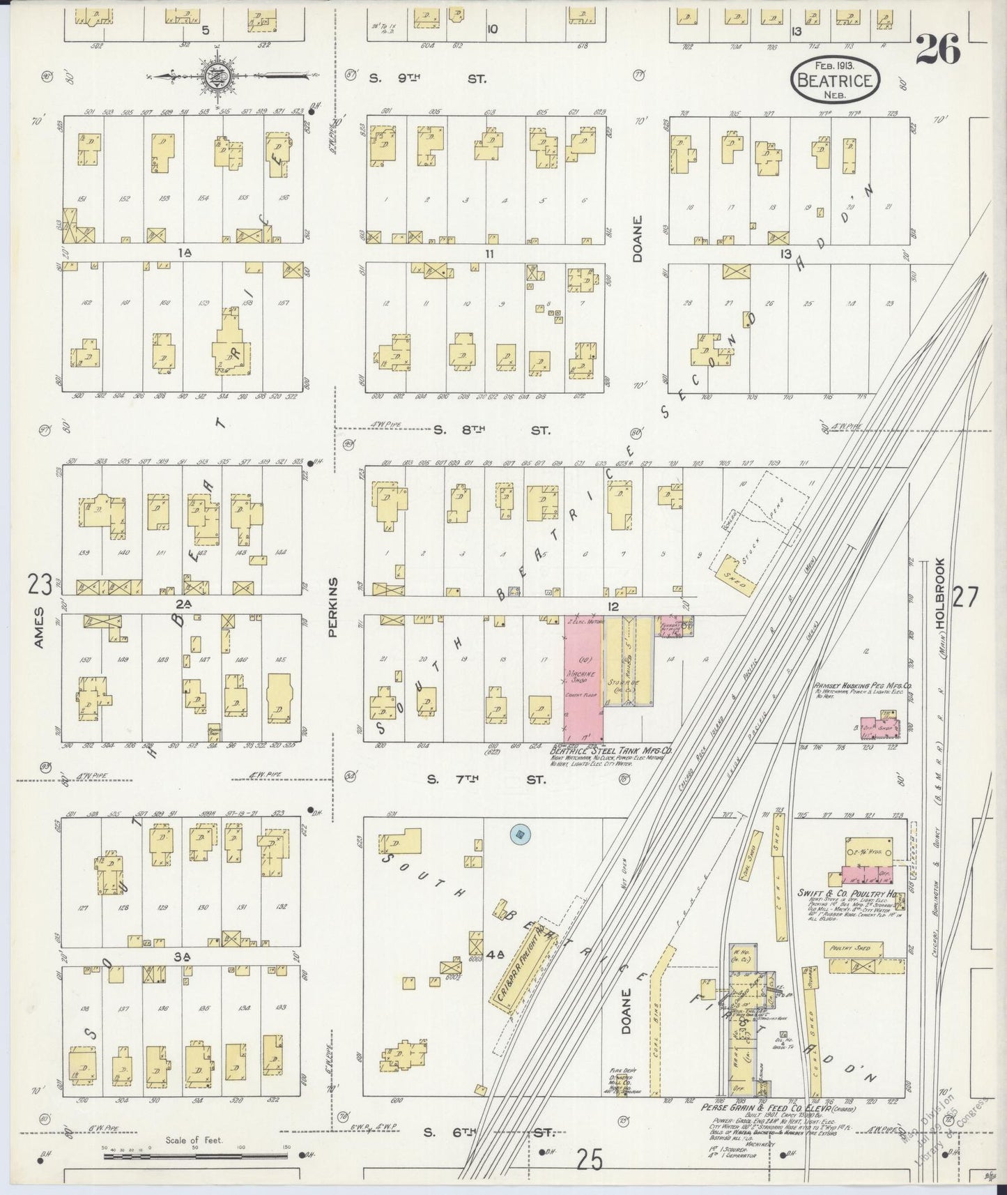 Sanborn Fire Insurance Map from Beatrice, Gage County, Nebraska (1913), Sheet #0026 - Historic Sanborn Fire Insurance Map Print, vintage old map wall art, antique decor, genealogy gift, Nebraska Nebraska map