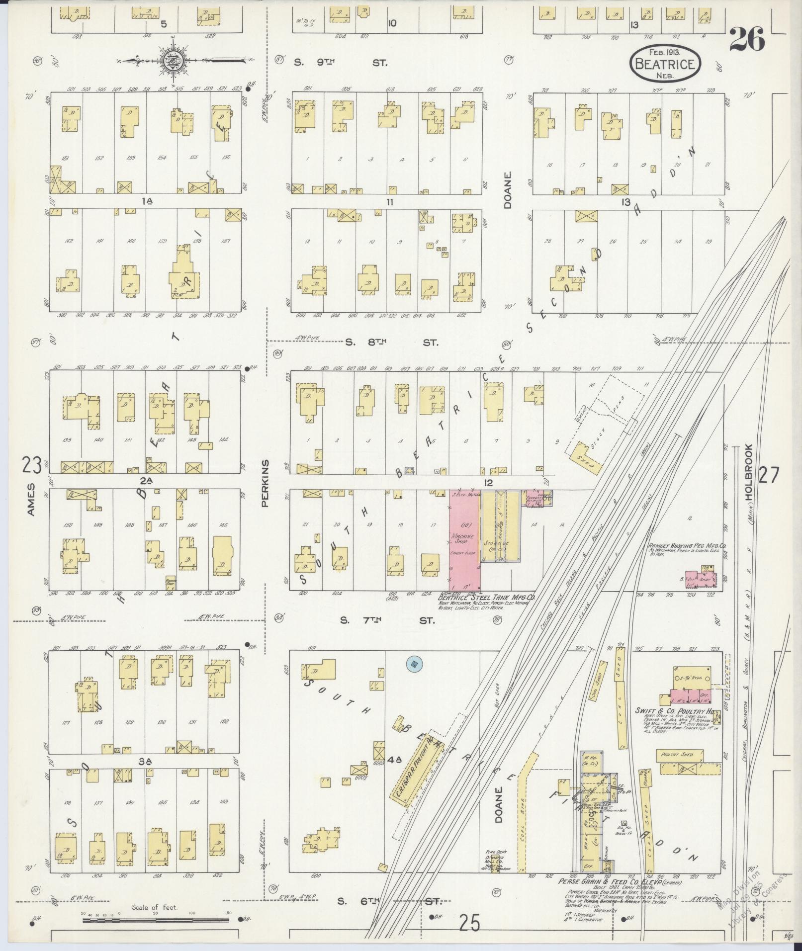 Sanborn Fire Insurance Map from Beatrice, Gage County, Nebraska (1913), Sheet #0026 - Historic Sanborn Fire Insurance Map Print, vintage old map wall art, antique decor, genealogy gift, Nebraska Nebraska map