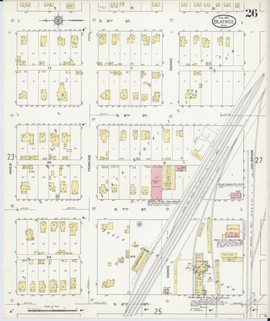 Sanborn Fire Insurance Map from Beatrice, Gage County, Nebraska (1913), Sheet #0026 - Historic Sanborn Fire Insurance Map Print, vintage old map wall art, antique decor, genealogy gift, Nebraska Nebraska map