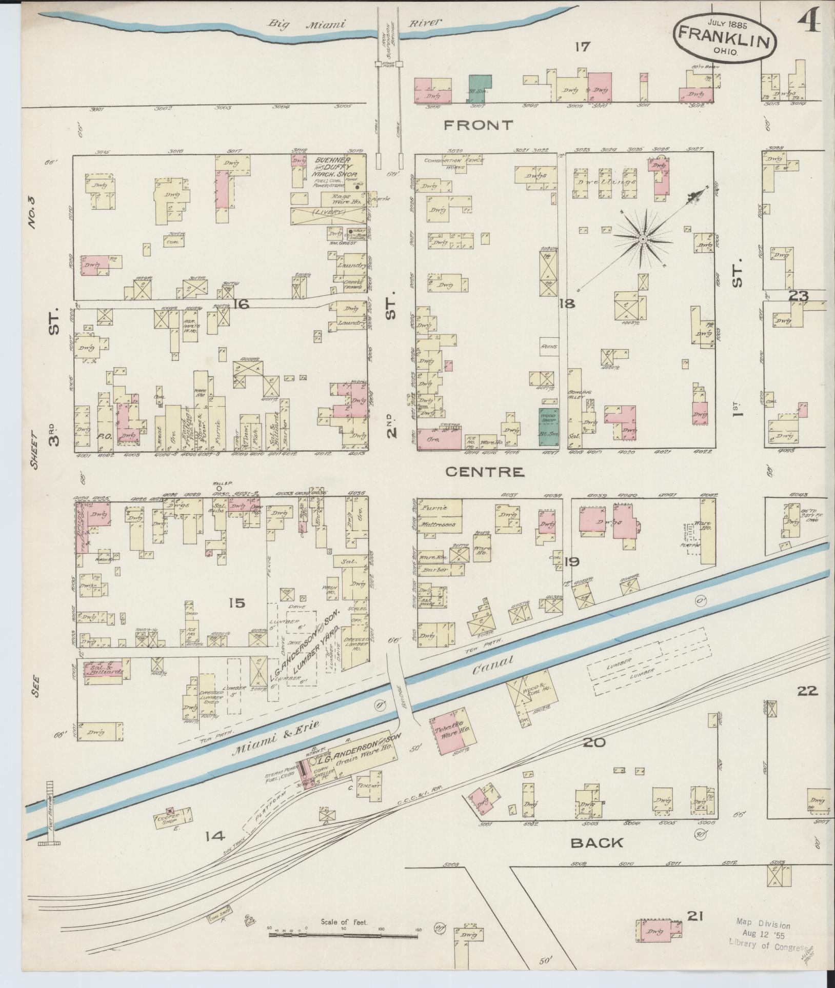 Sanborn Fire Insurance Map from Franklin, Warren County, Ohio (1885), Sheet #0004 - Historic Sanborn Fire Insurance Map Print, vintage old map wall art, antique decor, genealogy gift, Ohio Ohio map