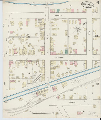 Sanborn Fire Insurance Map from Franklin, Warren County, Ohio (1885), Sheet #0004 - Historic Sanborn Fire Insurance Map Print, vintage old map wall art, antique decor, genealogy gift, Ohio Ohio map