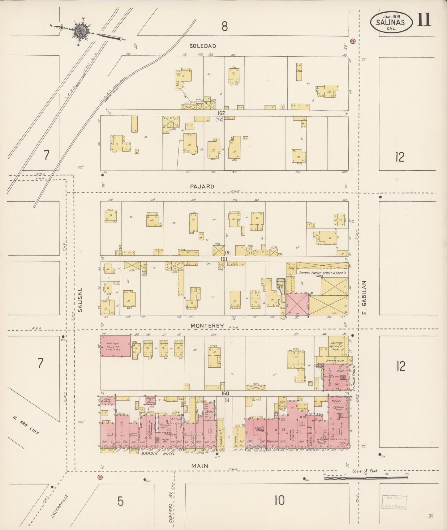 Sanborn Fire Insurance Map from Salinas, Monterey County, California (1913), Sheet #0011 - Complete Map Set gallery image, historic Sanborn map, vintage wall art, California California