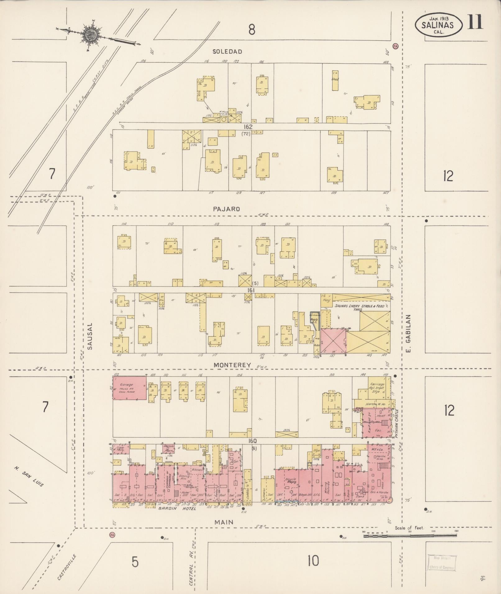 Sanborn Fire Insurance Map from Salinas, Monterey County, California (1913), Sheet #0011 - Complete Map Set gallery image, historic Sanborn map, vintage wall art, California California