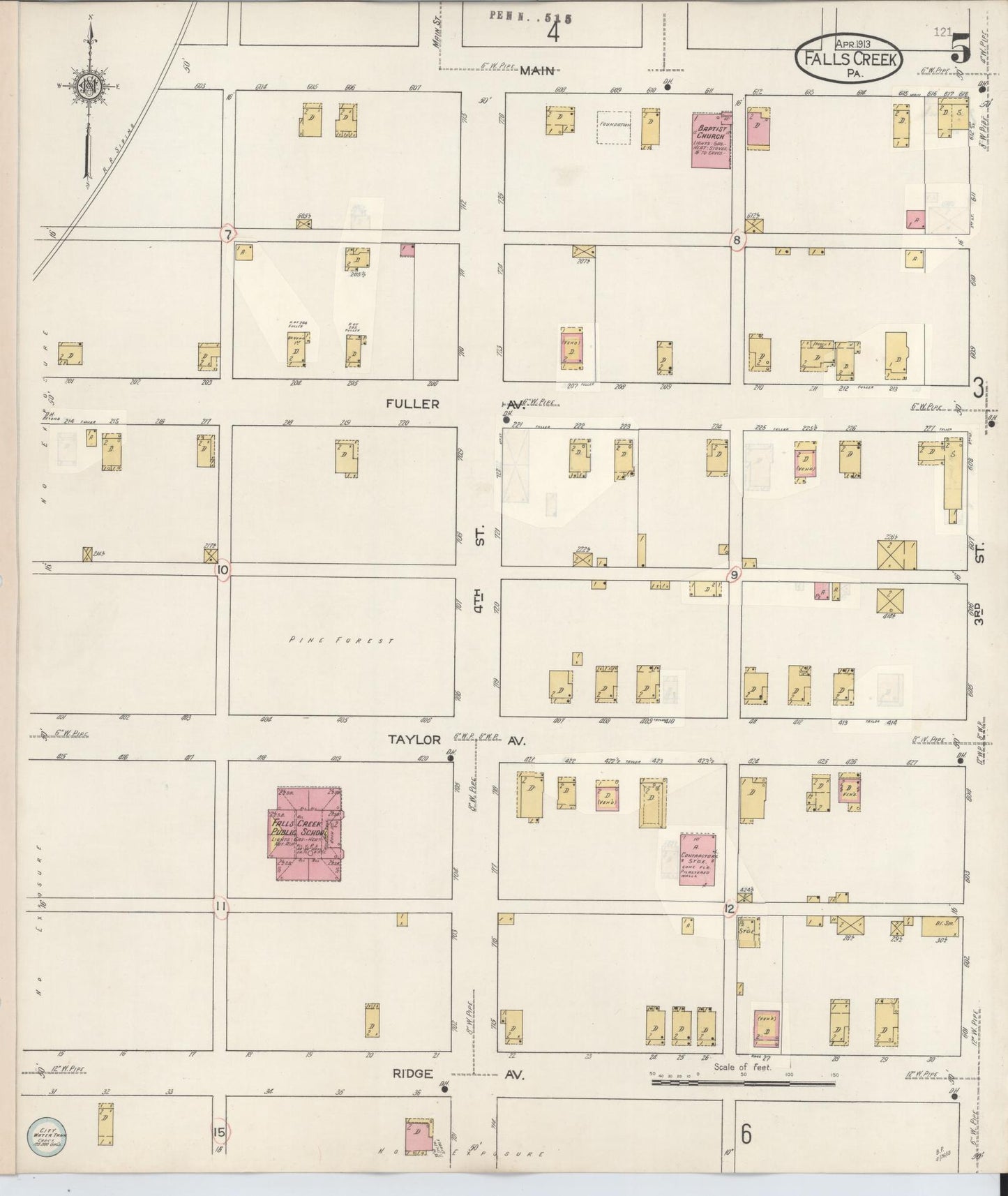 Sanborn Fire Insurance Map from Falls Creek, Jefferson And Clearfield Counties, Pennsylvania (1934), Sheet #0005 - Historic Sanborn Fire Insurance Map Print, vintage old map wall art, antique decor, genealogy gift, Pennsylvania Pennsylvania map