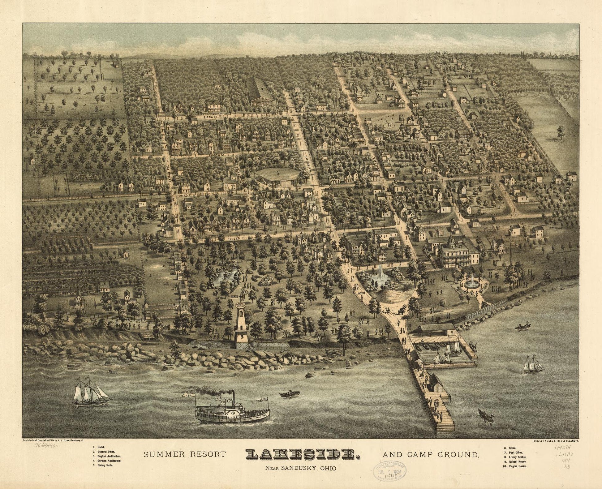 Lakeside summer resort and camp ground, near Sandusky, Ohio. (1884) – Historic Bird’s-Eye View Panorama Print