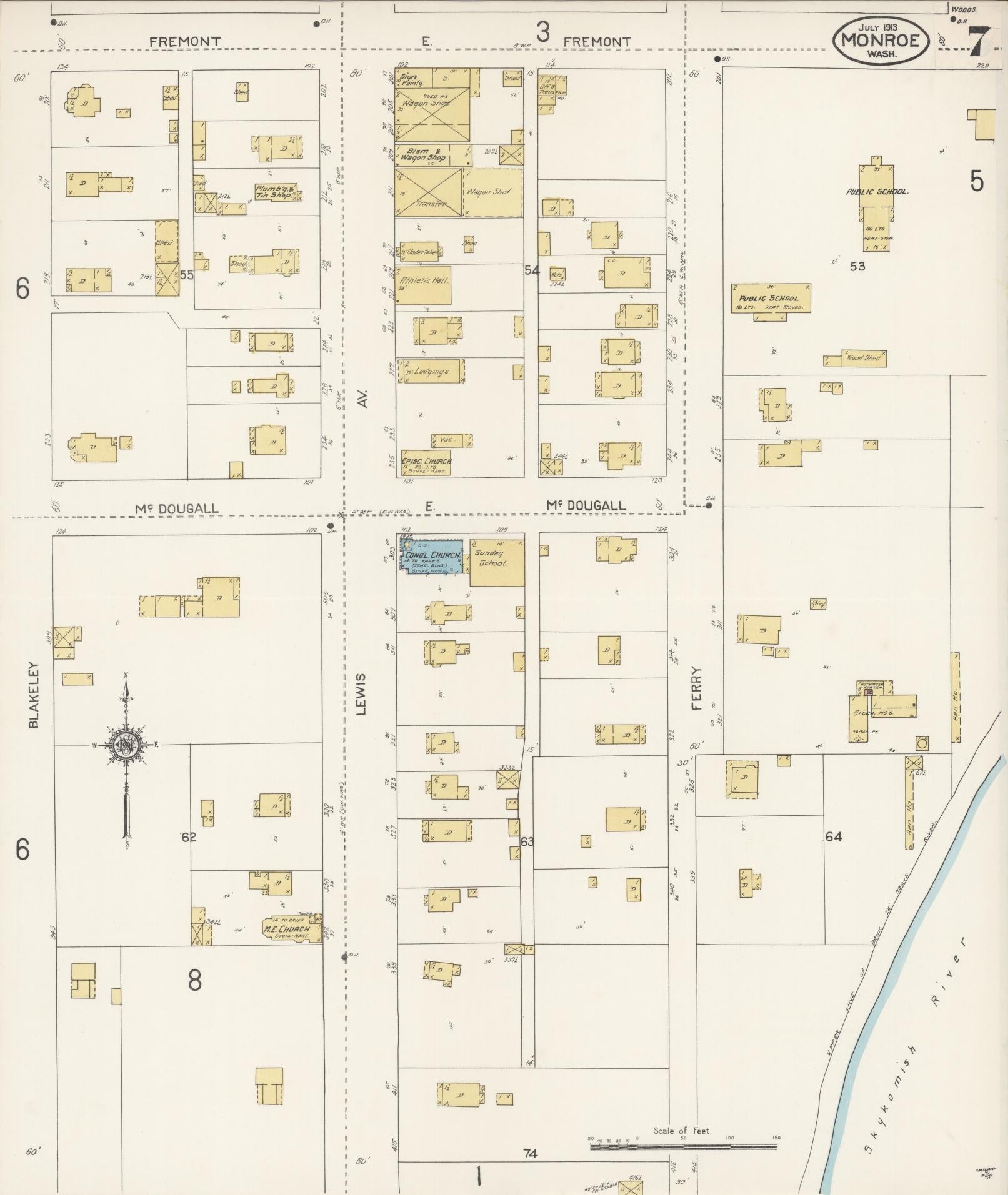 Sanborn Fire Insurance Map from Monroe, Snohomish County, Washington (1913), Sheet #0007 - Complete Map Set gallery image, historic Sanborn map, vintage wall art, Washington Washington