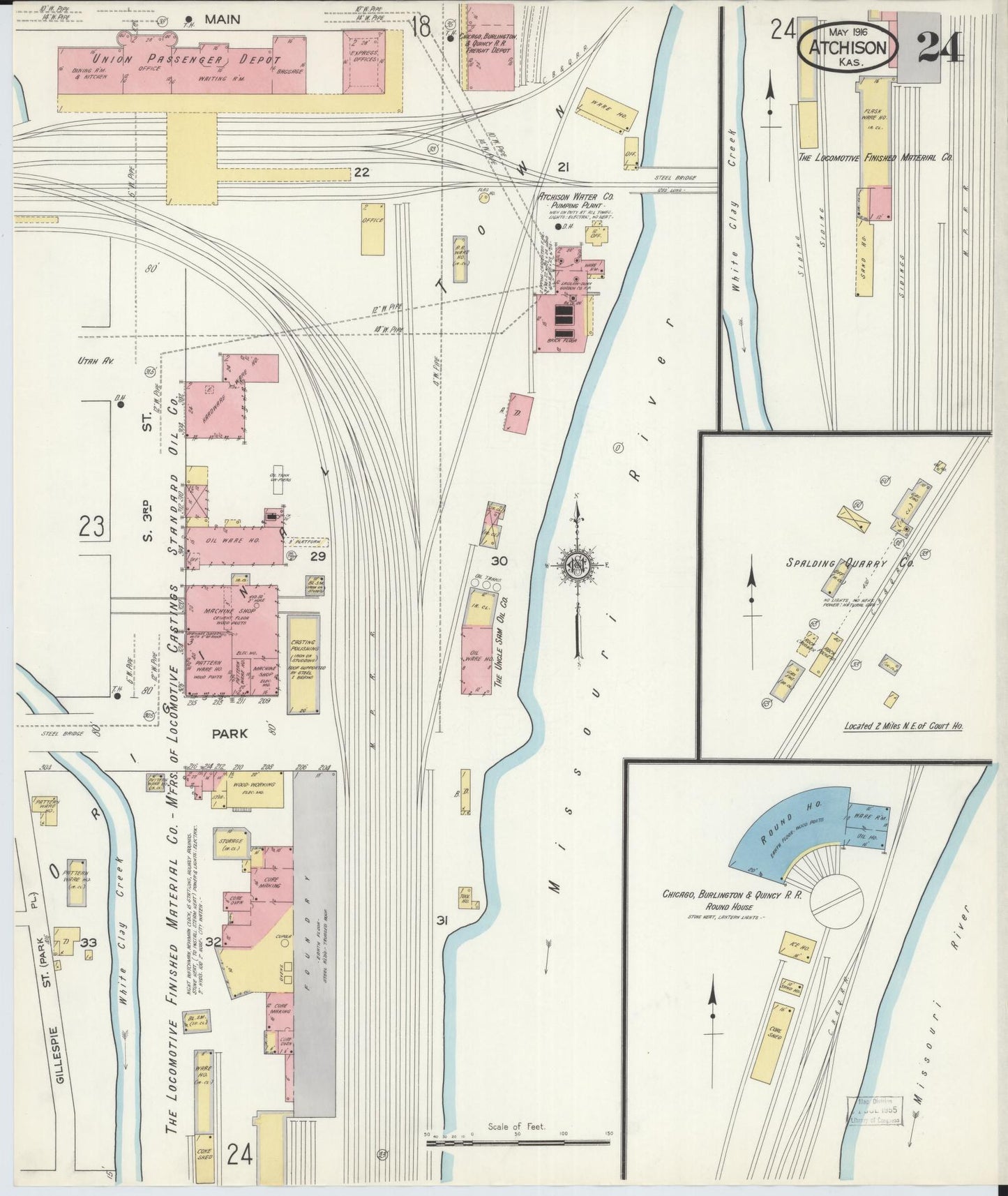 Sanborn Fire Insurance Map from Atchison, Atchison County, Kansas (1916), Sheet #0024 - Historic Sanborn Fire Insurance Map Print, vintage old map wall art, antique decor, genealogy gift, Kansas Kansas map