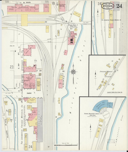 Sanborn Fire Insurance Map from Atchison, Atchison County, Kansas (1916), Sheet #0024 - Historic Sanborn Fire Insurance Map Print, vintage old map wall art, antique decor, genealogy gift, Kansas Kansas map