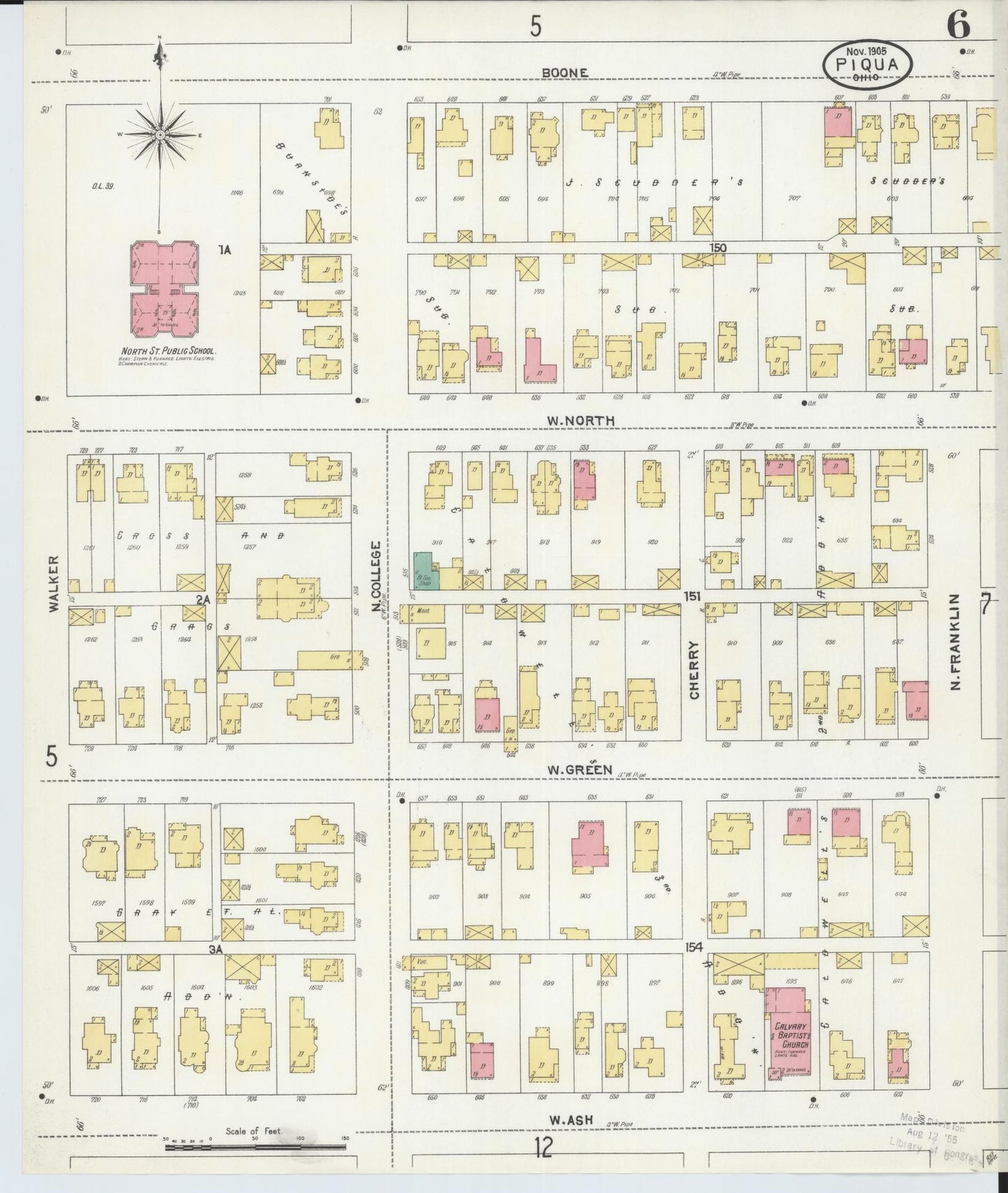 Sanborn Fire Insurance Map from Piqua, Miami County, Ohio (1905), Sheet #0006 - Complete Map Set gallery image, historic Sanborn map, vintage wall art, Ohio Ohio